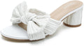 Women's Bowknot Low Chunky Heels Mules Sandals - Pleated Bow Bridal it