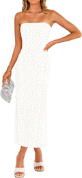 ZESICA Boho Floral Strapless Bodycon Midi Dress - Flattering Summer