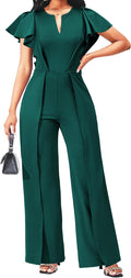 Formal Jumpsuit for Women V Neck Overlay Long Straight