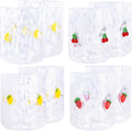8 PCS 14 Ounce Icon Juice Glasses Set - Embossed Fruit Designs