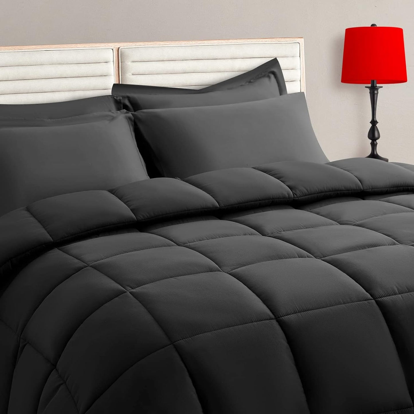 Dark Grey Twin Size Comforter Set - 5 Pieces for Cozy Sleep
