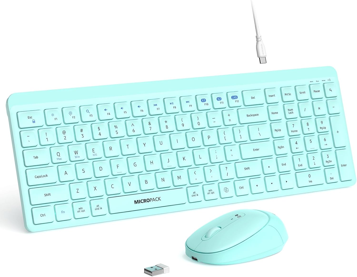 Teal Wireless Keyboard and Mouse Combo for Desktop and Mac