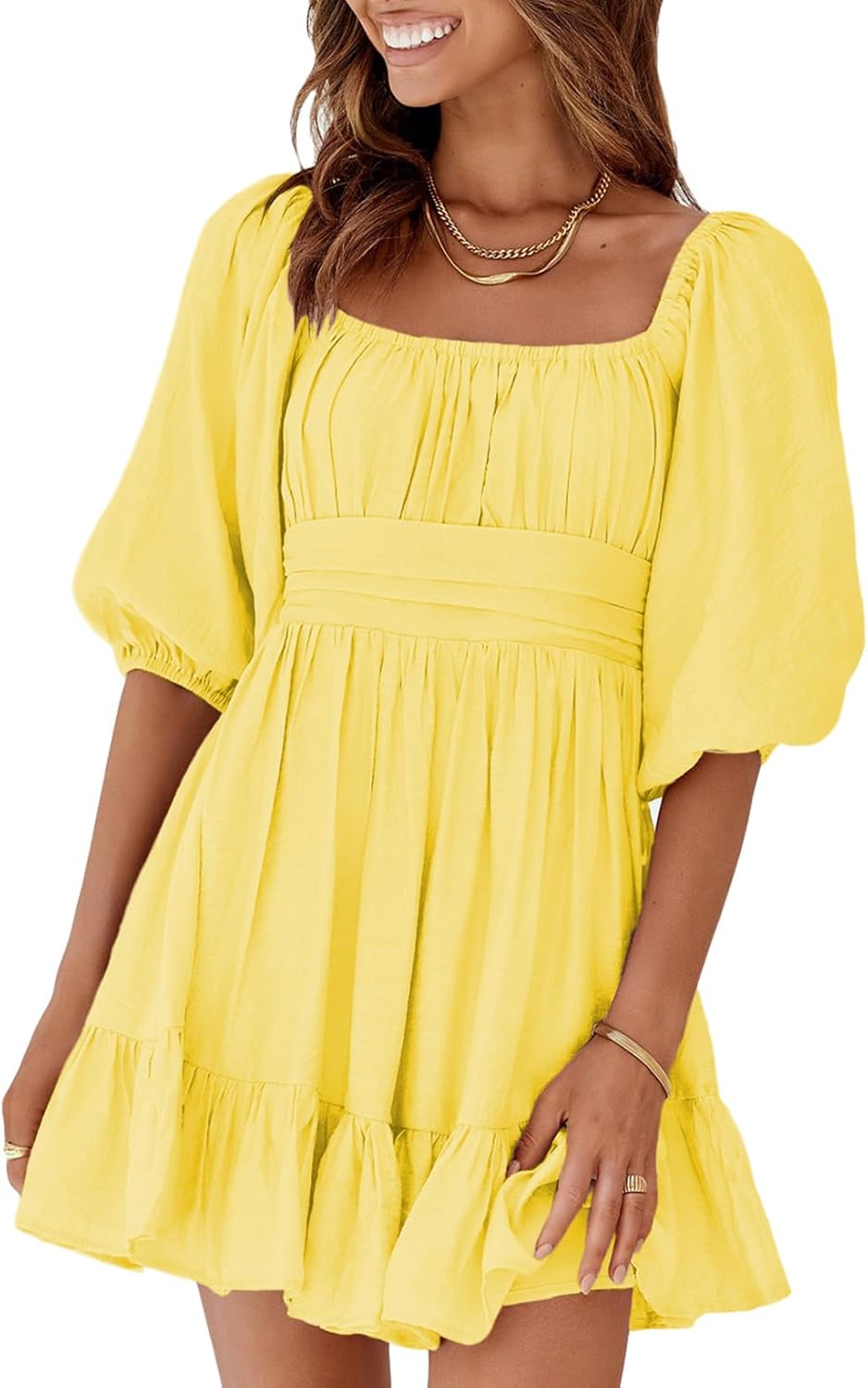 Dokotoo Womens Summer Dresses Square Neck Tie Back Casual Style