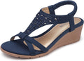 Women's Low Wedge Rhinestone Flower Sandals - Comfortable Dressy Wedge