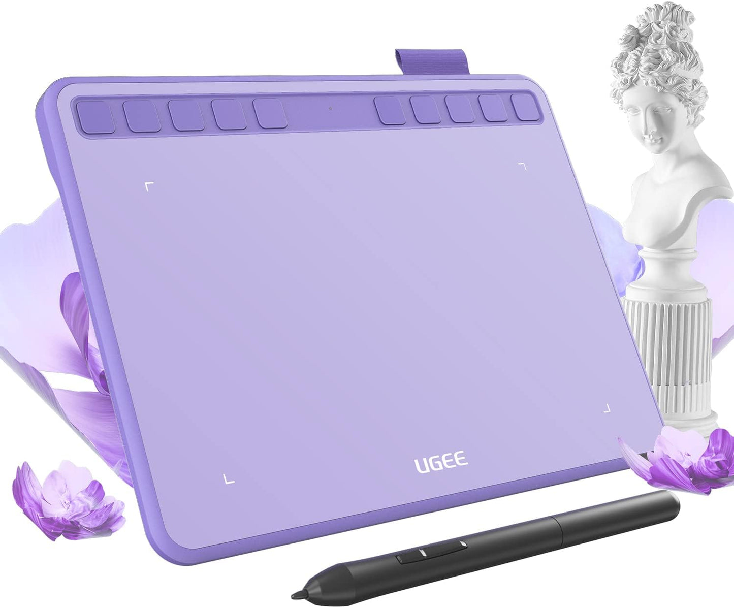 Ugee Drawing Tablet with 10 Hot Keys and Battery-Free Stylus