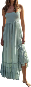 Womens Cotton Rayon Boho Backless Long Dress - Flowy Halter
