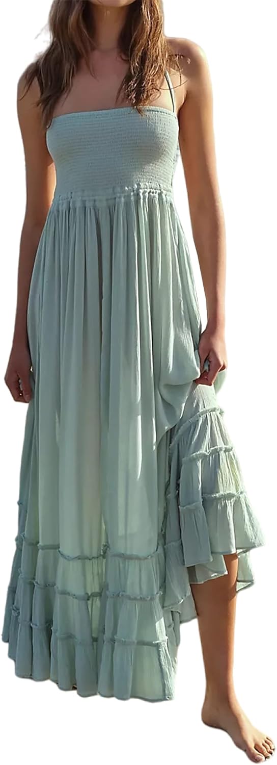R.Vivimos Womens Summer Boho Backless Long Dresses for Fun