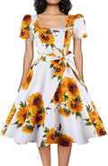 Women's Square Neck Vintage 1950s Cocktail Dress with Puff Sleeves