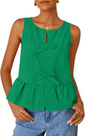 Women's Sleeveless Tie Front Peplum Tank Top - Flowy Summer Fit