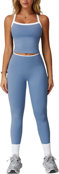 Womens Workout Sets Two Piece Cross Back Tank Top High Waist Leggings