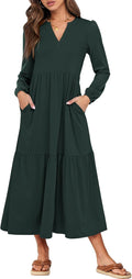 Women's Long Sleeve Maxi Dress - V Neck Tiered Boho Midi