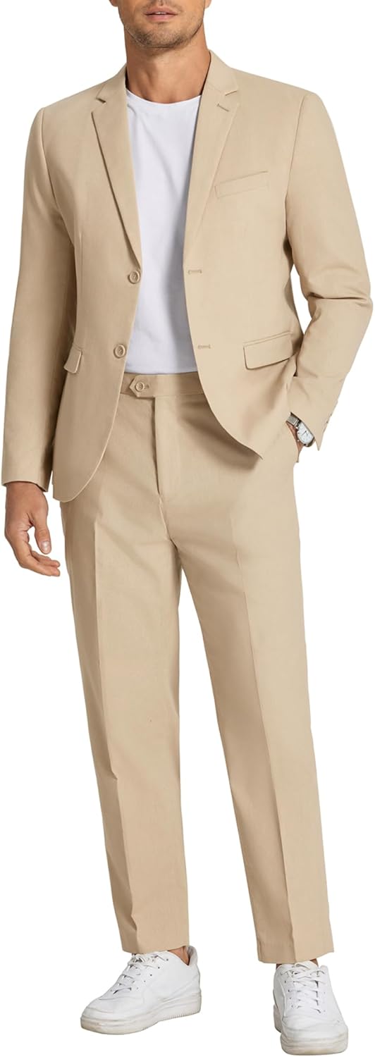 Men's 2 Piece Linen Suits Set for Summer Beach Weddings