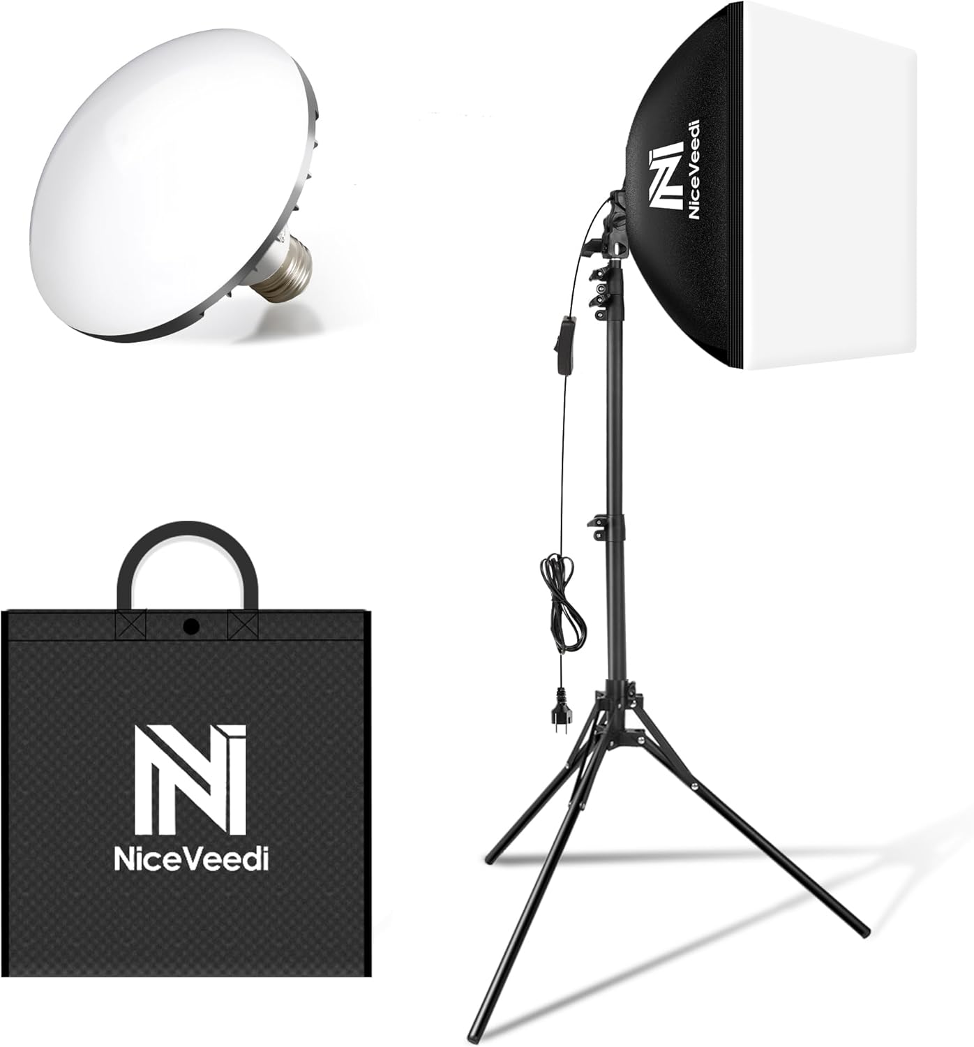 Softbox Lighting Kit for Photography with Tripod and LED Bulb