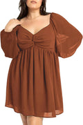 Plus Size Puff Long Sleeve Sweetheart A-Line Dress - Flattering Fit
