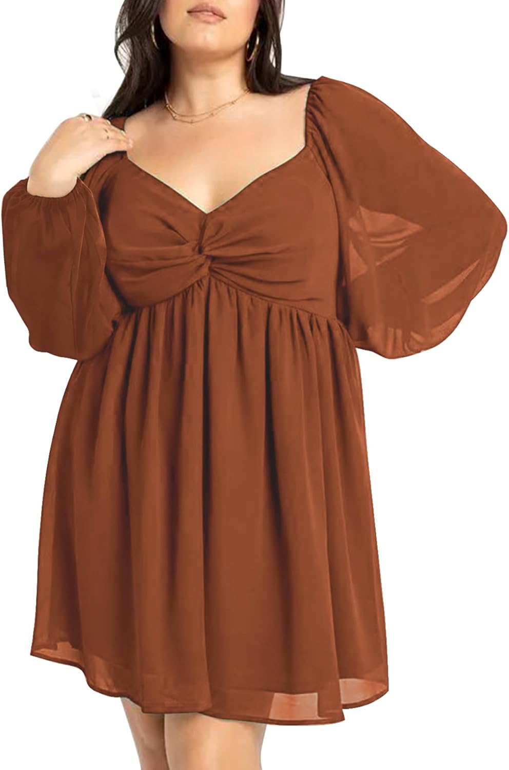 SCOMCHIC Plus Size Puff Long Sleeve Sweetheart A Line Dress