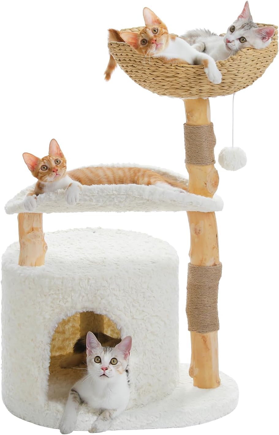 Modern Cat Tree Tower for Large Cats with Wicker Basket