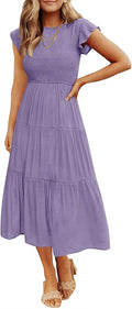 Summer Casual Flutter Sleeve Midi Dress for Women by ZESICA