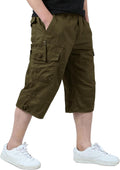 Men's Cotton Cargo Capri Shorts Below Knee - 7 Pockets Comfortable Fit