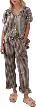 COZYPOIN Womens Gingham Pajama Set - Soft 100% Cotton Two-Piece