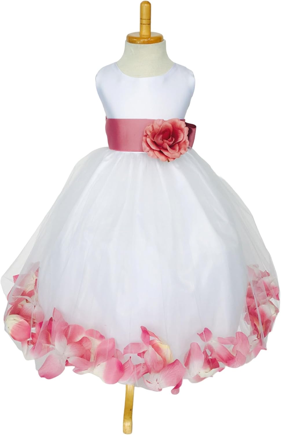 Rose Petal White Tulle Satin Flower Girl Gown for Special Events