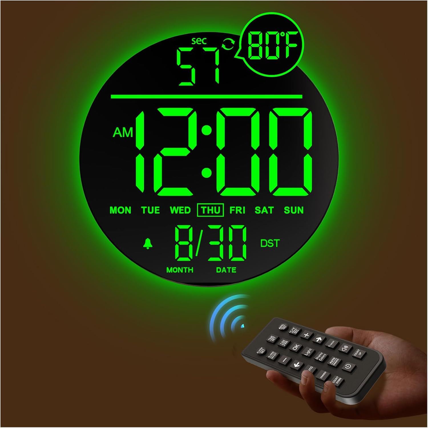 JALL 10 Inch Large Digital Wall Clock with RGB Color Display