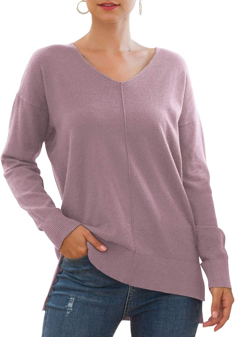 Jouica Women's Casual Lightweight V Neck Batwing Sleeve Sweater
