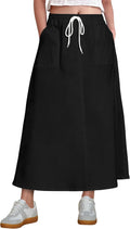 Denim Skirt for Women A Line Long Maxi Pull On Elastic Waist - Casual