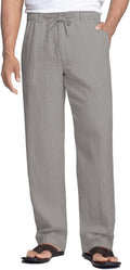 COOFANDY Men's Casual Linen Pants Elastic Waist Drawstring waistband