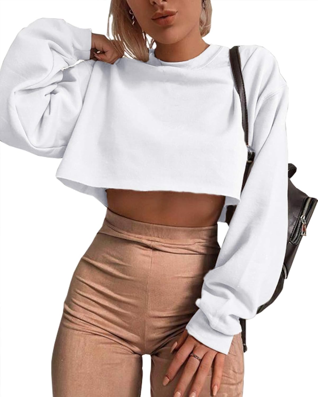 Artfish Women's Crewneck Long Sleeve Crop Tops for Casual Wear