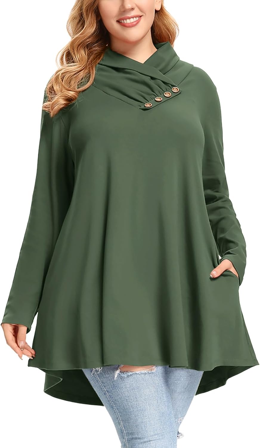 LARACE Cowl Neck Sweatshirts for Women Plus Size with Pockets
