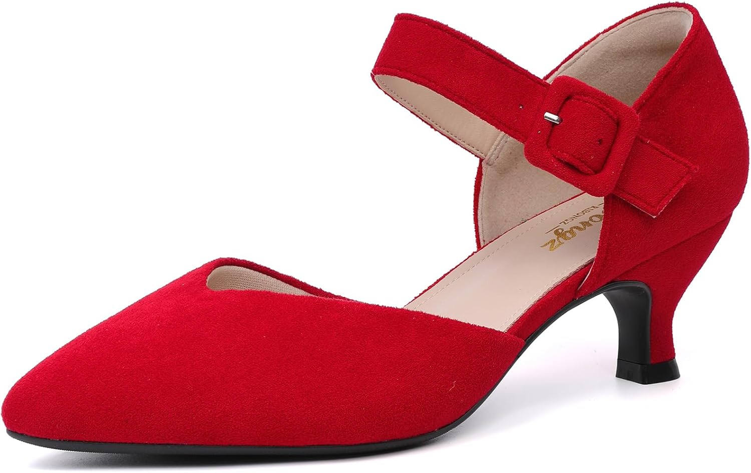 RIBONGZ Comfortable Kitten Heels for Women with Ankle Strap