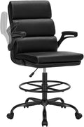 Drafting Chair Tall Standing Desk Chair with Footrest Ring (Black)