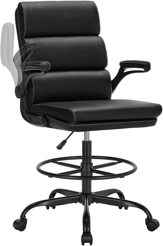 Drafting Chair with Padded Flip-up Armrests for Comfort