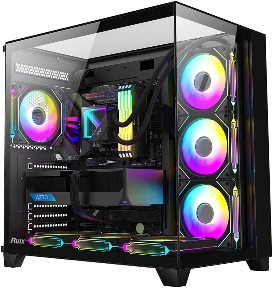 RUIX OV403 ATX Mid-Tower PC Case with ARGB Fans and Glass Panels