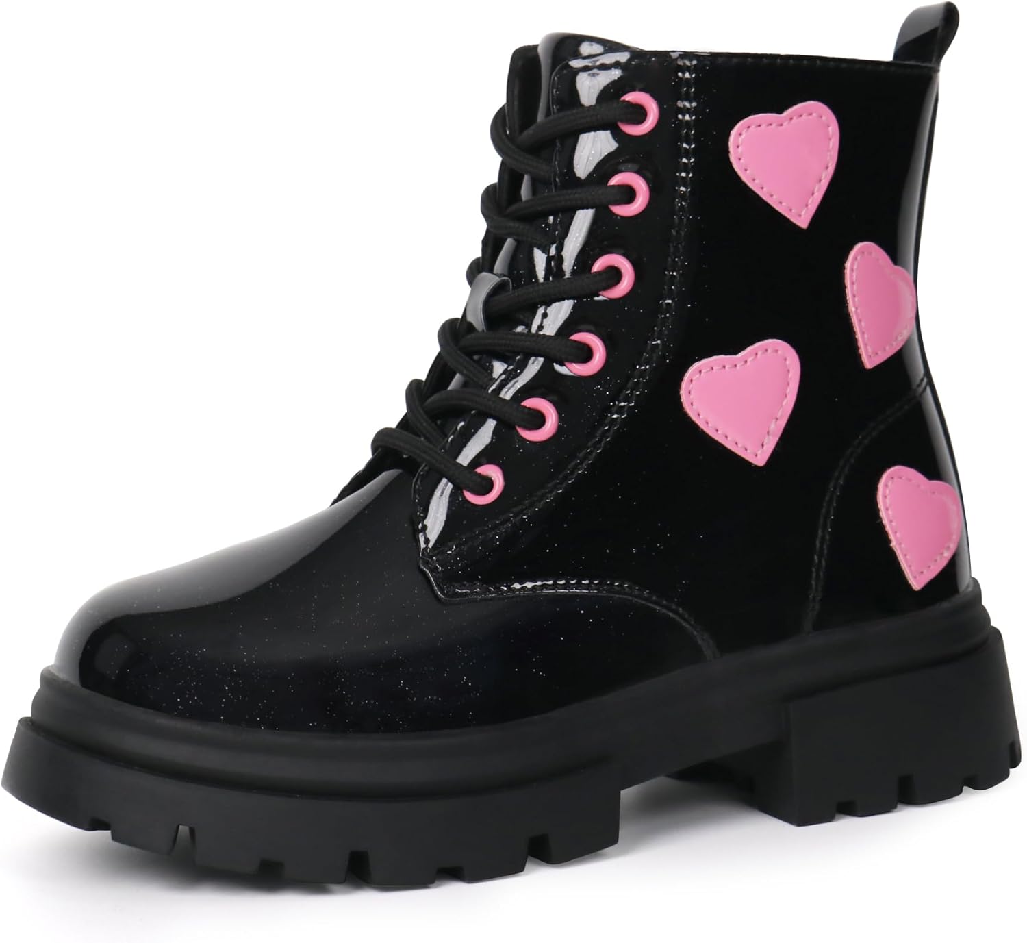 starmerx Girls Ankle Boots Lace Up Combat Boot Side Zipper