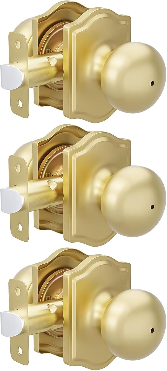 Brushed Gold Privacy Door Knobs for Bedrooms & Bathrooms