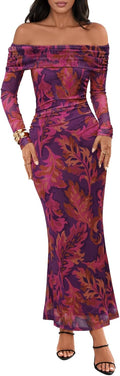 MEROKEETY Off Shoulder Floral Maxi Dress - Flattering Formal Wear