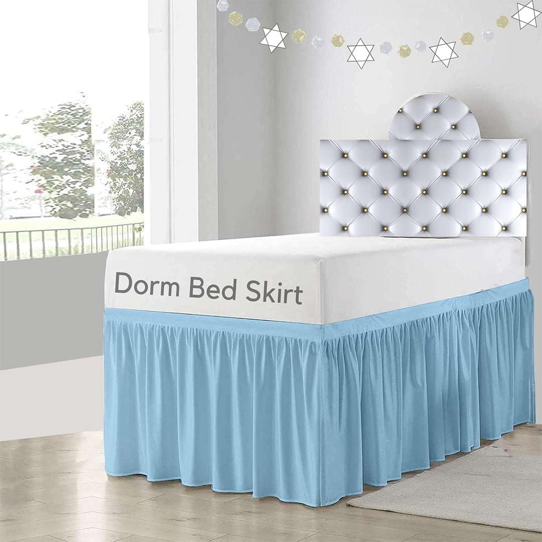 Dorm Room Bed Skirt in Light Blue Solid for Twin XL Beds