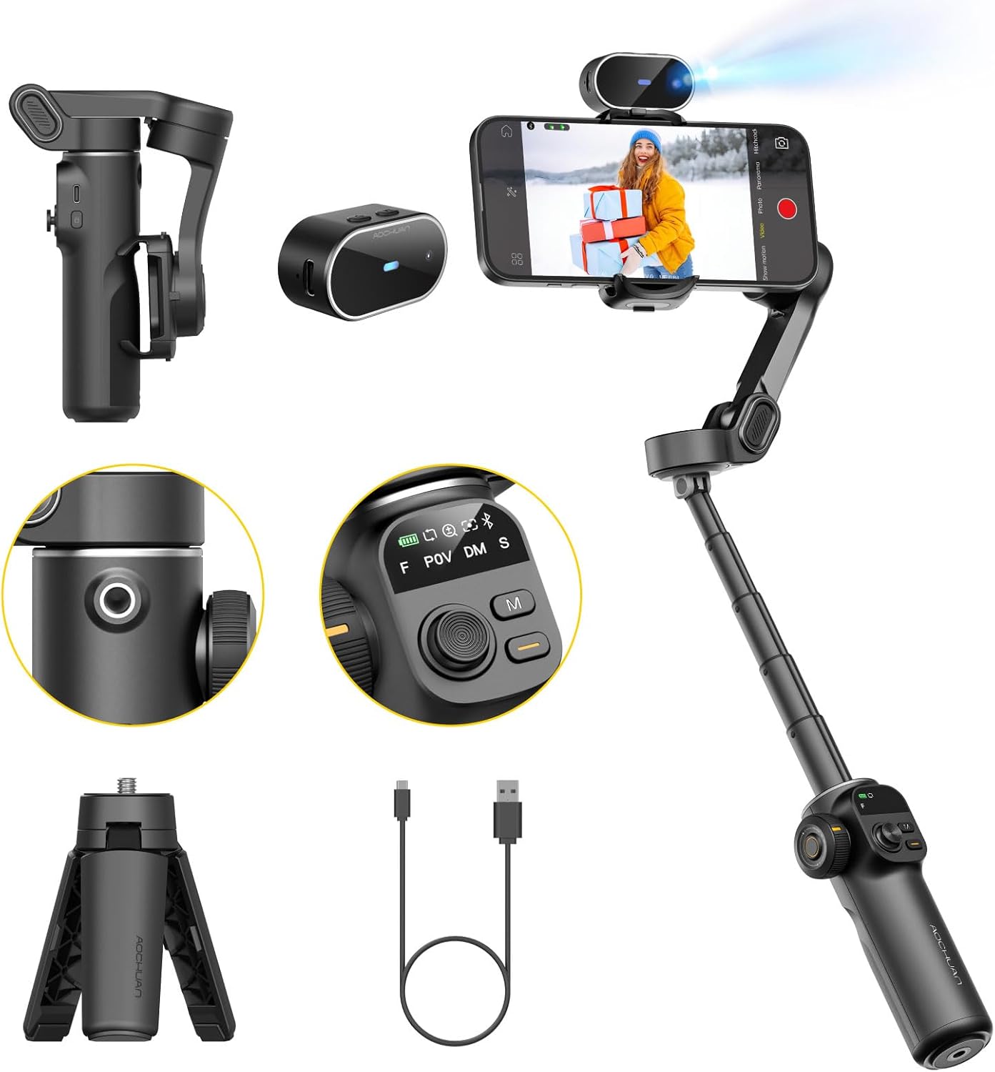 Gimbal Stabilizer for iPhone with AI Tracking and Extension Rod