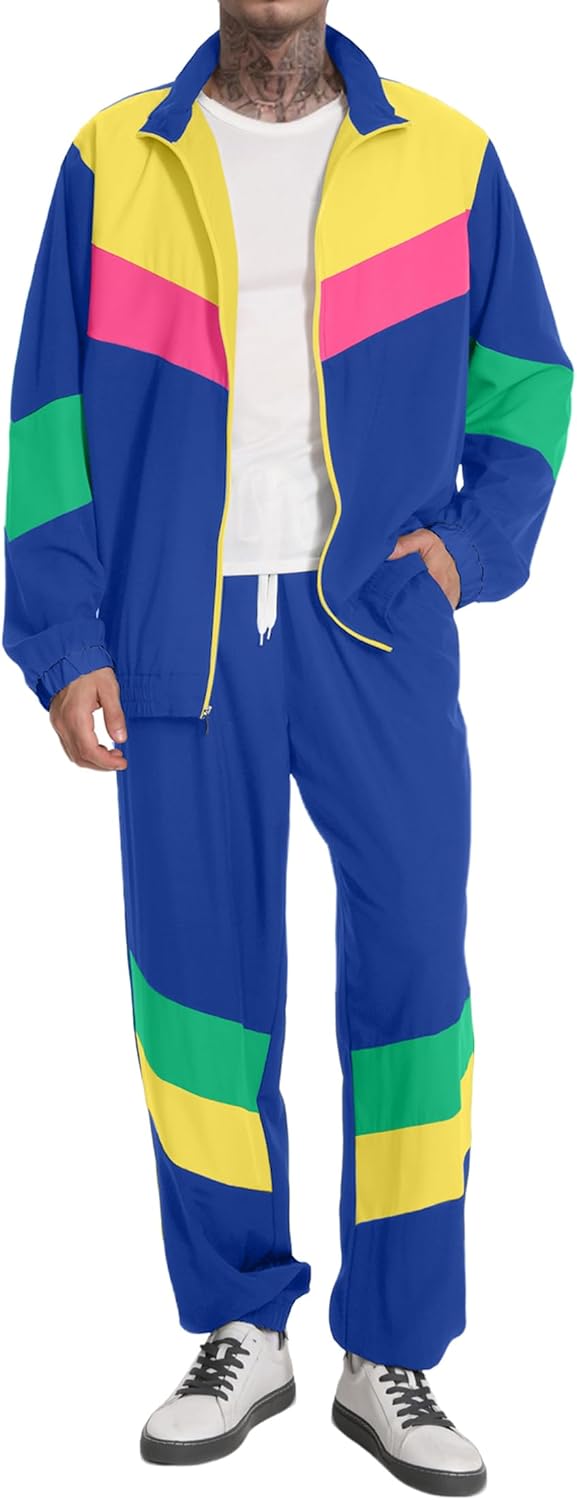 Retro 80s and 90s Tracksuit Set for Men - Stylish Hip Hop Outfit