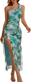 Women's One Shoulder Bodycon Long Slit Evening Dress - Flattering Fit