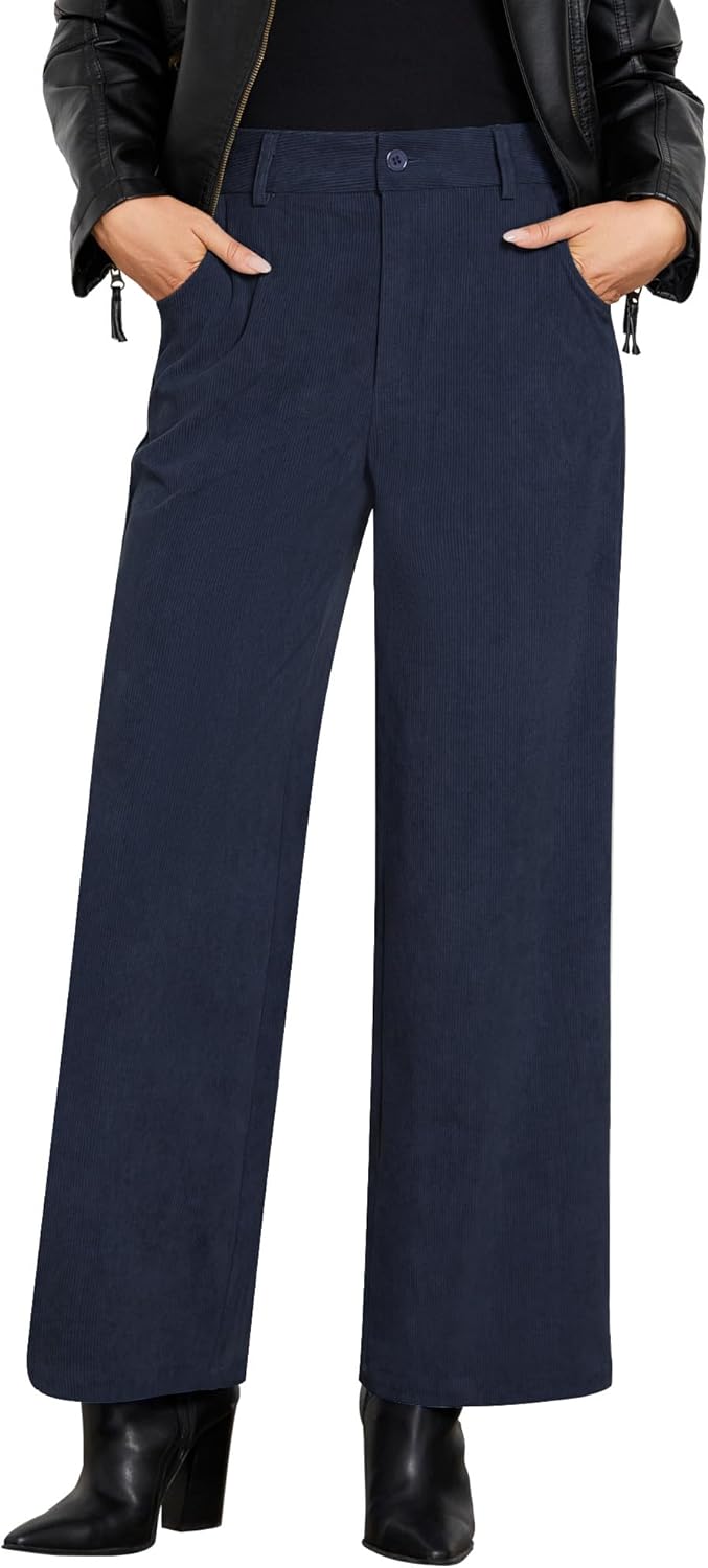 GRAPENT Corduroy Wide Leg Pants for Women - Trendy Casual Trousers