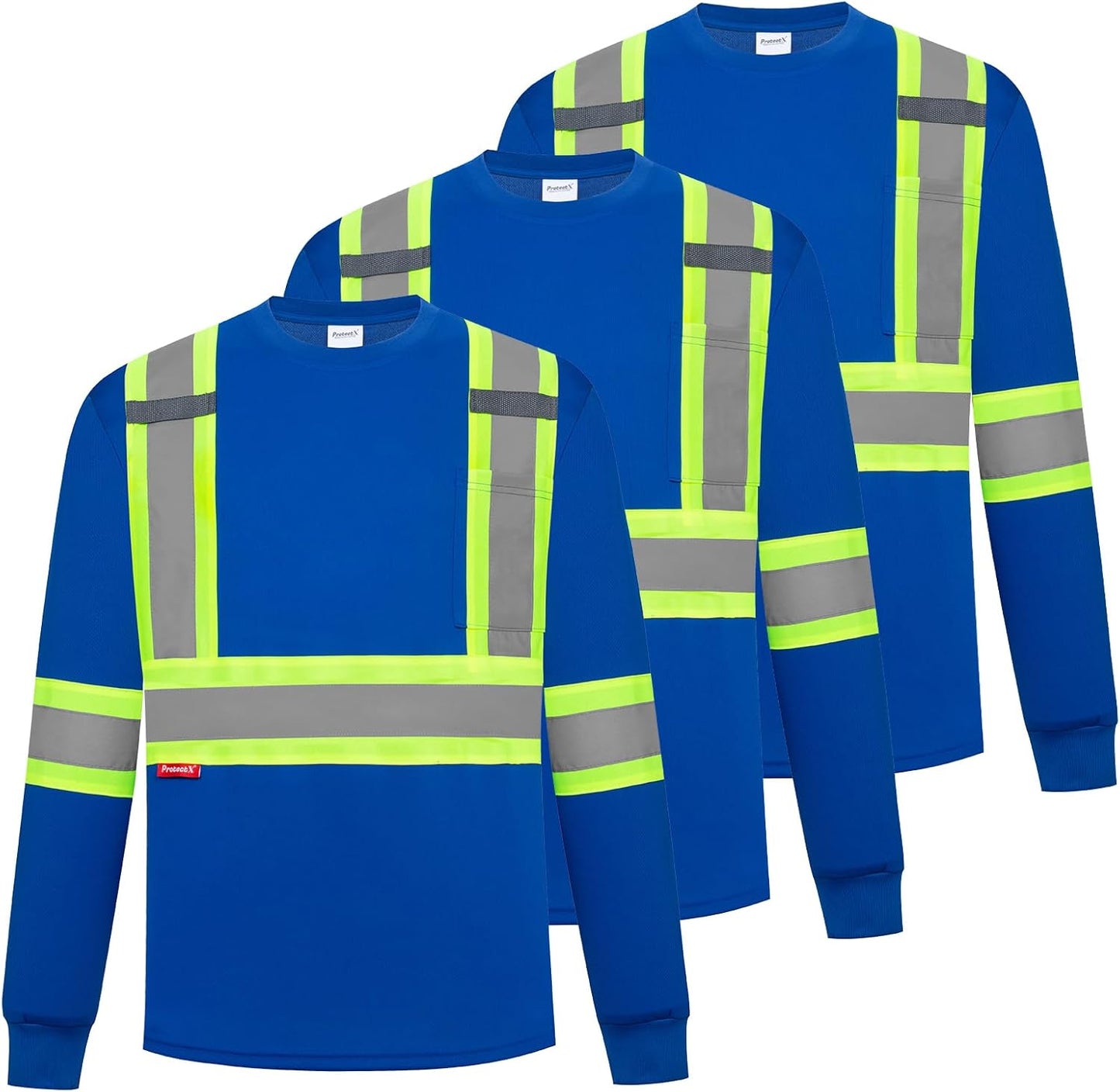 ProtectX Men's High Visibility Long Sleeve Reflective Safety T-Shirts