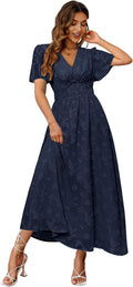 Boho Floral Maxi Dress V Neck Short Sleeve - Flowy Elegant Fit