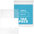 12 in x 15 in Reclosable Freezer Zip Bags Bulk Pack of 100 - Heavy