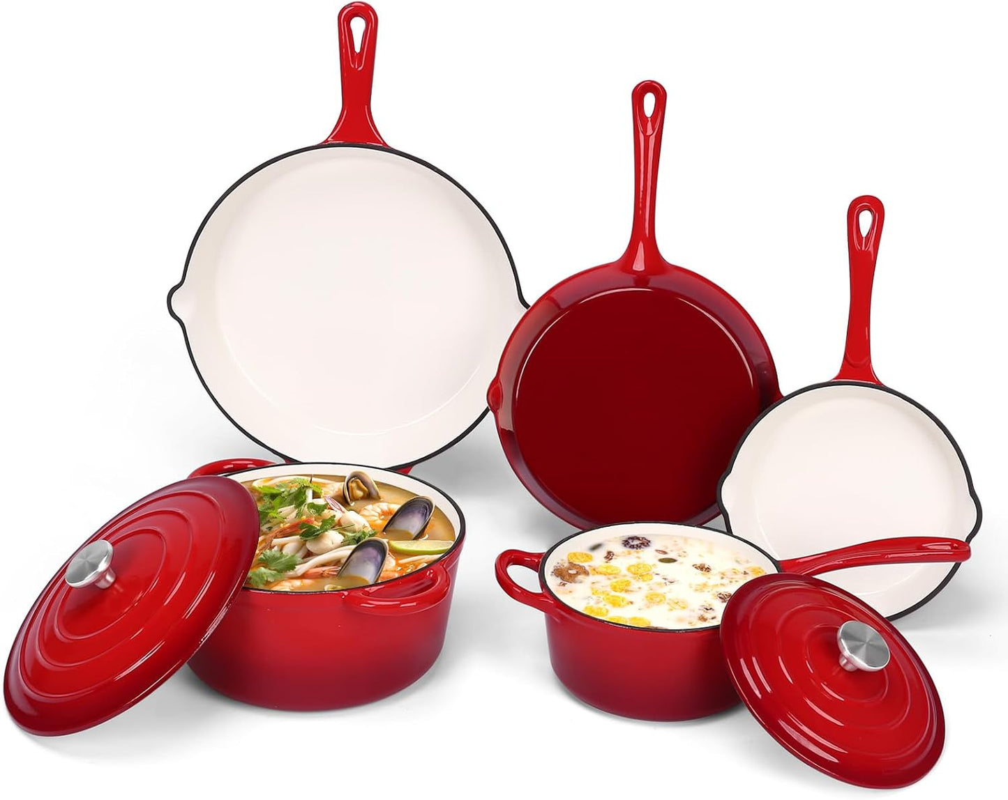 QuliMetal Nonstick Enameled Cast Iron Cookware Set for All Stovetops