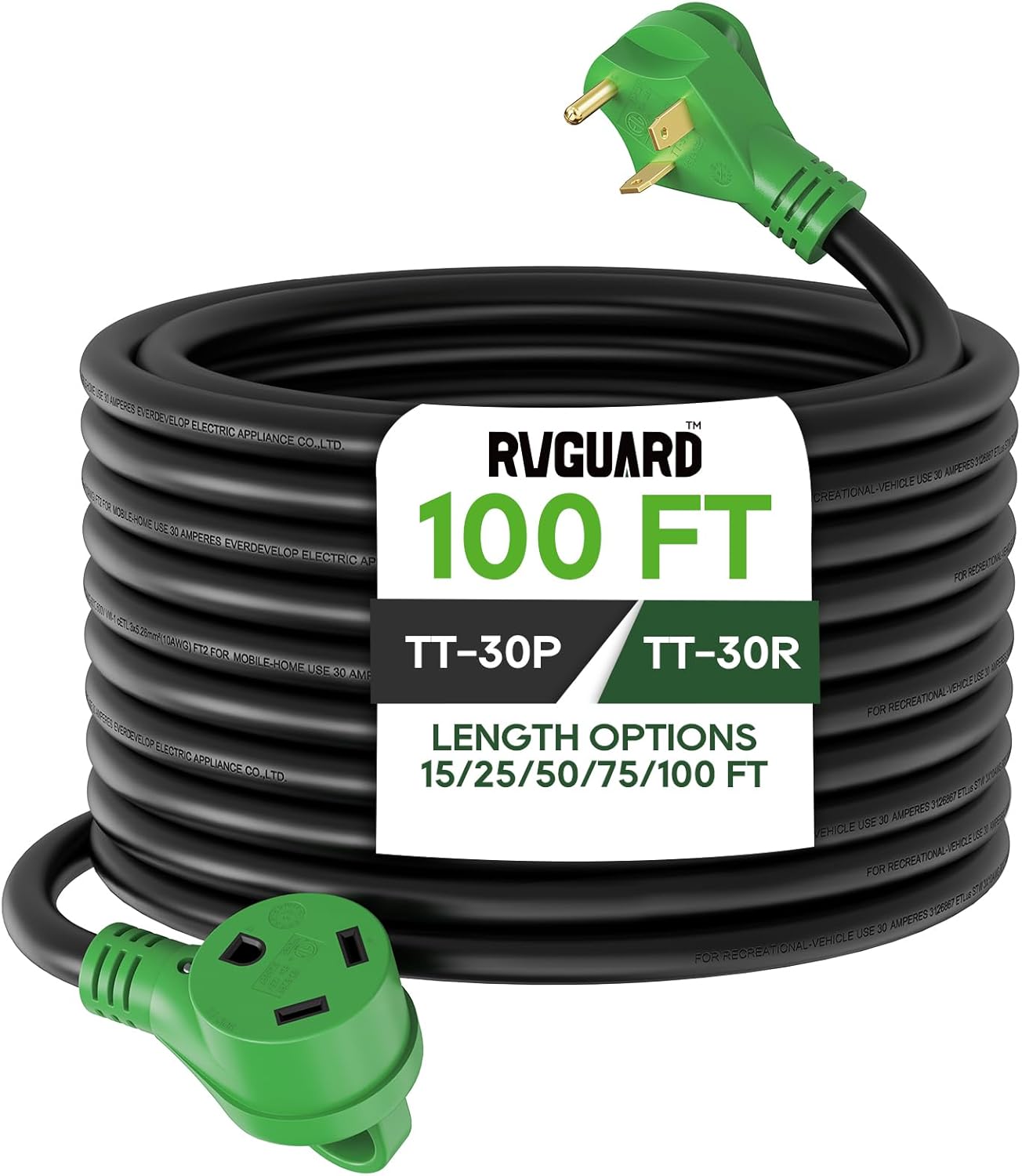 RVGUARD 25 Amp 100 Foot RV Extension Cord for Heavy Duty Use