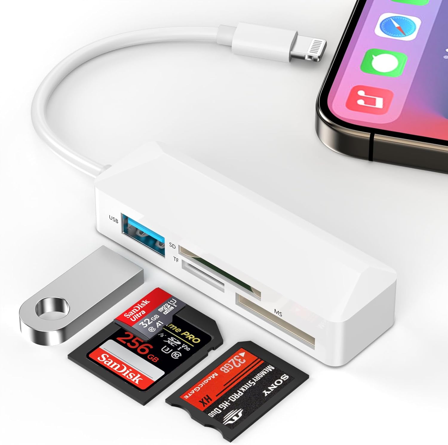 4-in-1 Lightning to SD Card Reader for iPhone - Plug and Play Convenience
