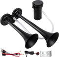 Black Train Horn for Car - 12V 150dB Dual Trumpet Air Horn Kit