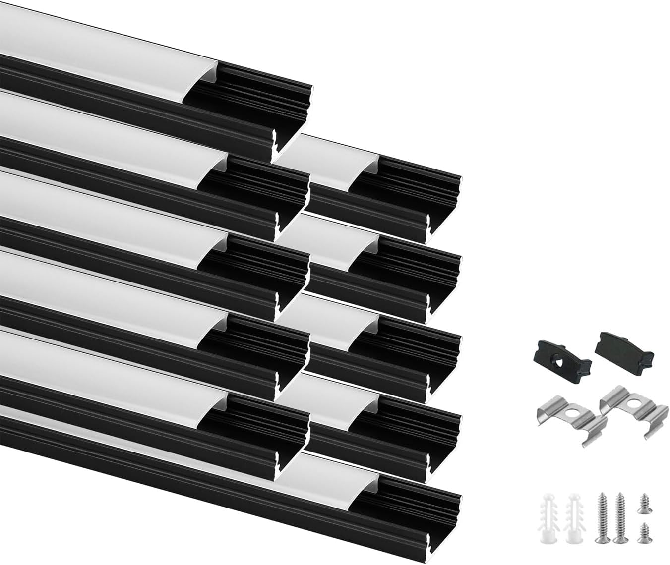 Besseto 10Pack 3.3Ft Black LED Aluminum Channel for Lighting